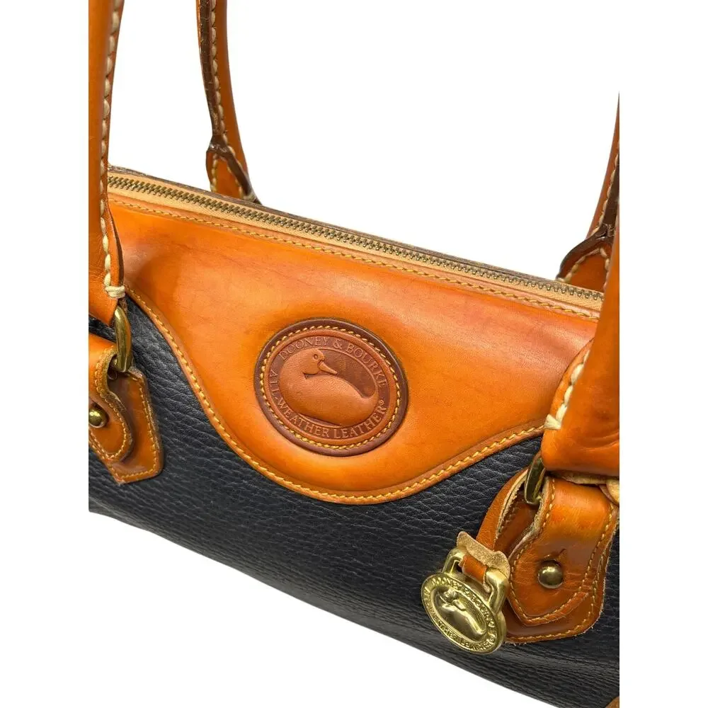 Vintage Dooney & Bourke AWL Navy British Tan Leather Barrel Satchel USA